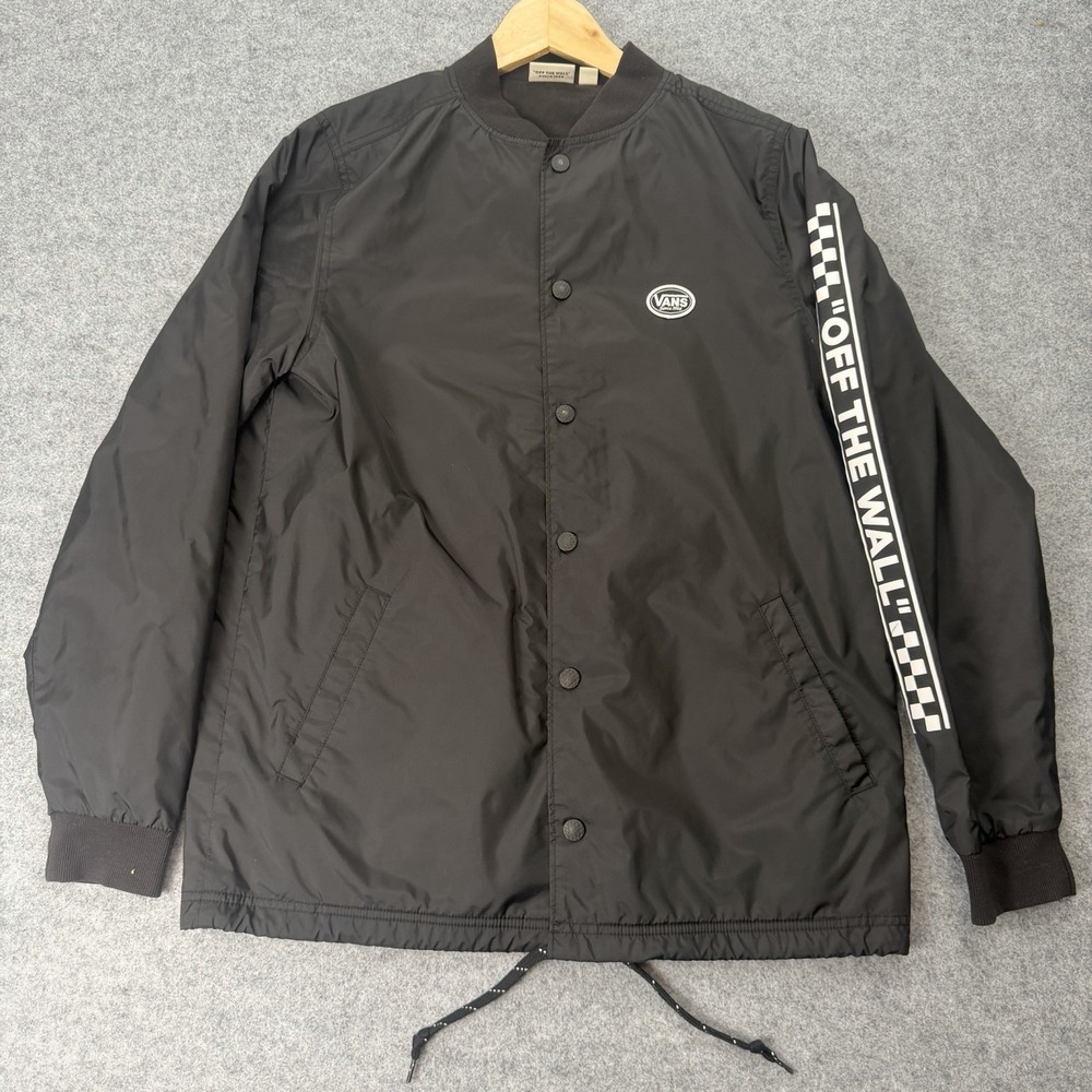 Vans Mens Black Coach Jacket Size S Off The Wall Sleeve Nylon Windbreaker Skater